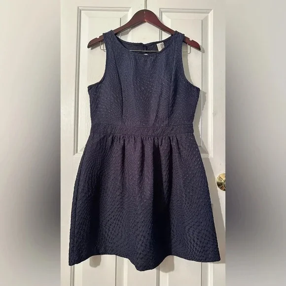 BIRDCAGE Anthropologie Navy Blue Sleeveless Cocktail Dress LARGE Back Cut Out - Picture 1 of 14